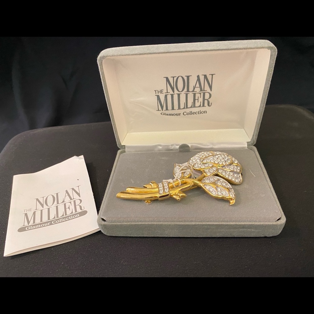 Vintage Nolan Miller Rhinestone Rose Flower Pin
